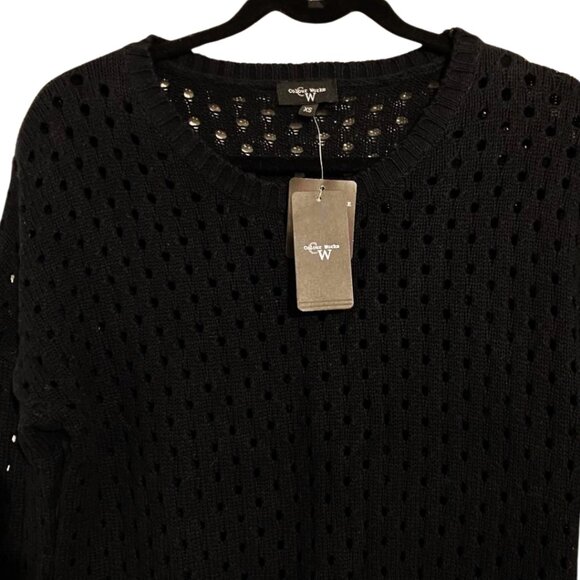NWT Colour Works Fishnet Sweater XS Black Open Weave Cutout Cotton Knit Pullover - Picture 3 of 15